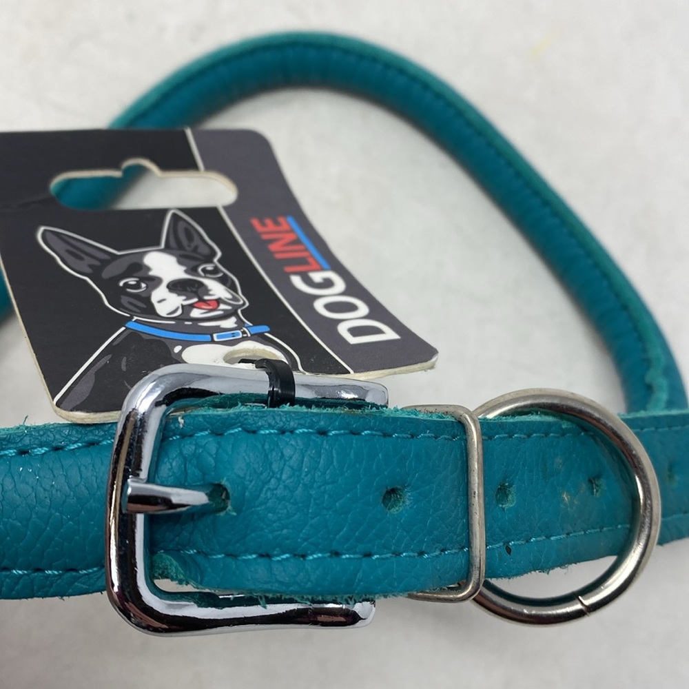 NWT Dog Line Group Rounded Teal Leather Dog Collar -  22”-25”